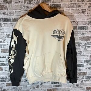GFTD LA Graphic Hoodie Mens Small Cream Black Excellent Colorblock Tribal Cross
